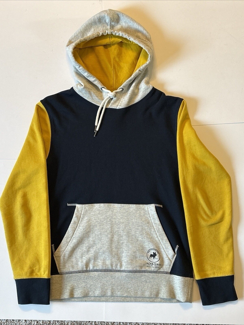 Jack & Jones Men's Large L Navy Hoodie Yellow Light Gray Comfy Fit 7203011 Soft